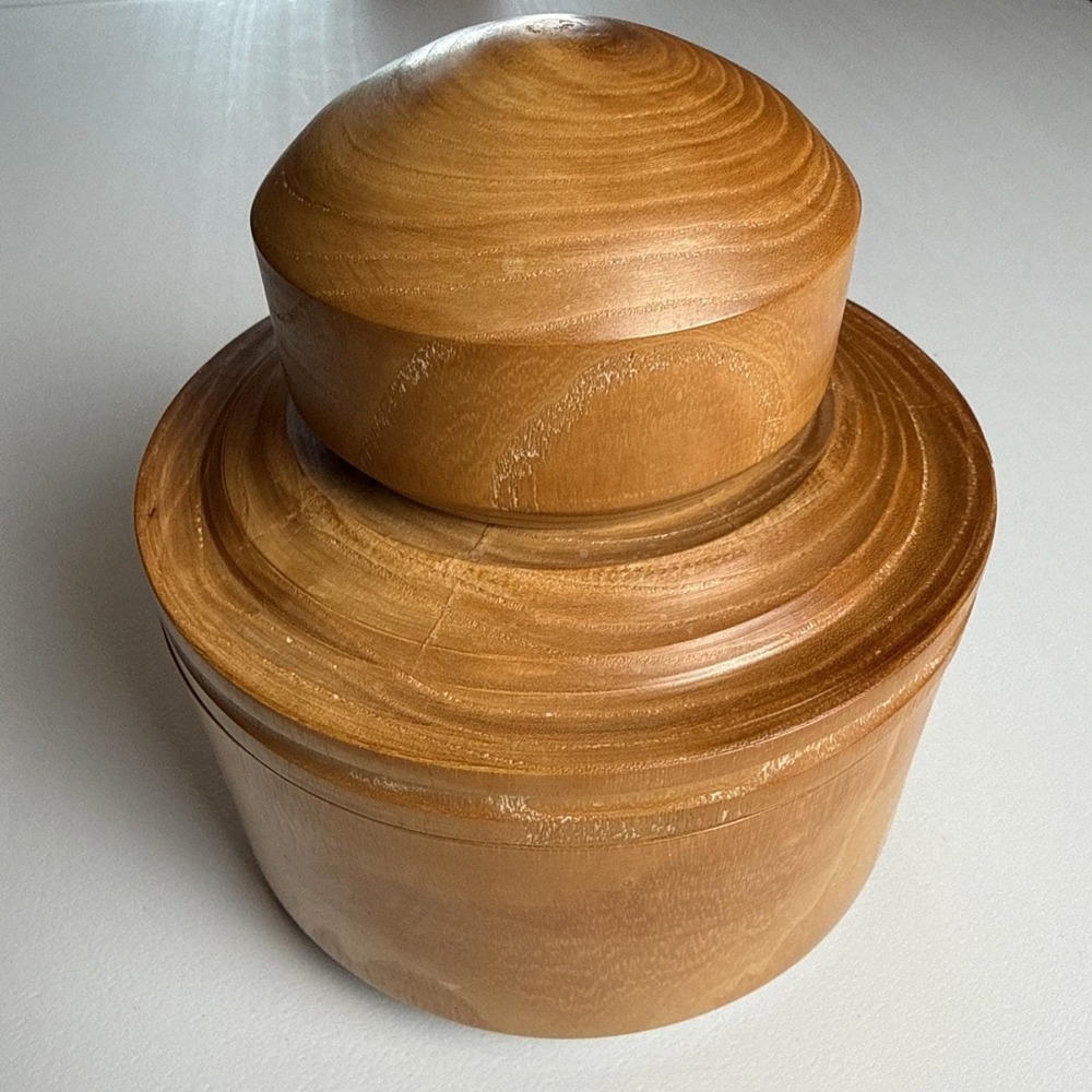 Vintage Hand Turned Wooden Bowl Trinket Box w/Lid Mid Century 6.0 X 5.5" (read)